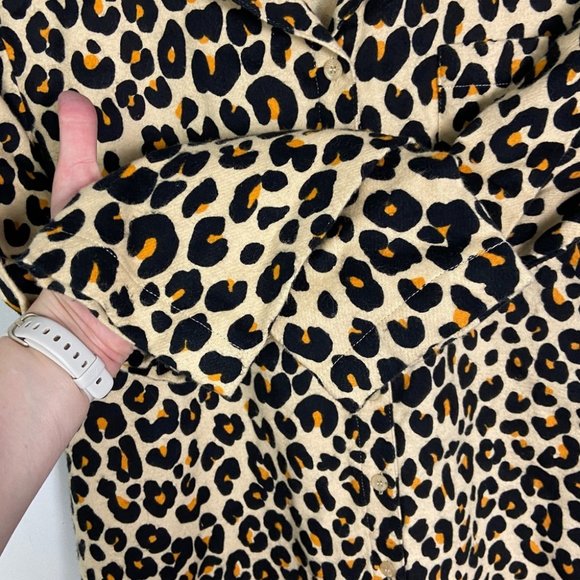 NEW Nordstrom Leopard Print Cotton Flannel Pajama Dress Nightshirt Size Medium - Picture 7 of 14